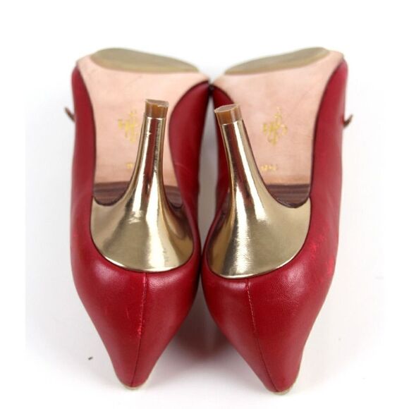 Cole Haan RED GENUINE LEATHER GOLD TRIM MID HEEL CLASSIC PUMP SHOES Sz 7.5 B - Picture 11 of 12